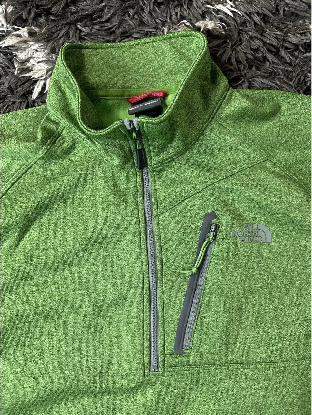 The North Face Mens L Green Heathered 1/4 Zip Fleece Pullover Sweater
